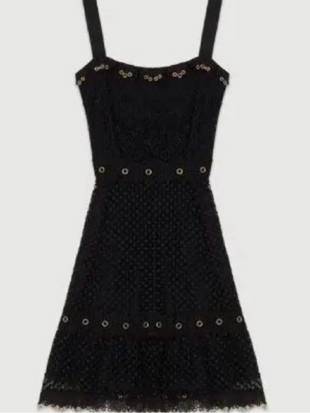 Maje Black Lace Eyelet-Trim studded  Dress
